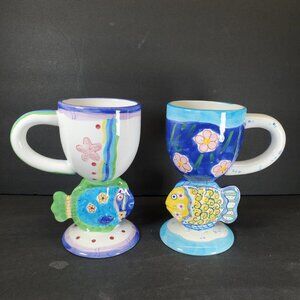 Tropical Fish Hand Painted Tall Tumbler Mug Set | Bella Casa by Ganz Coastal